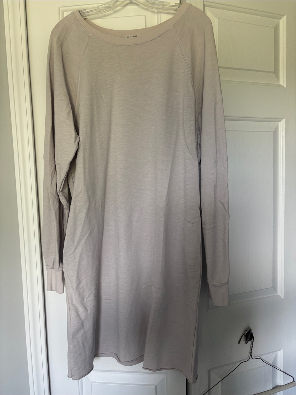 Light Taupe Long Sleeve Tunic Sweater Dress With Pockets